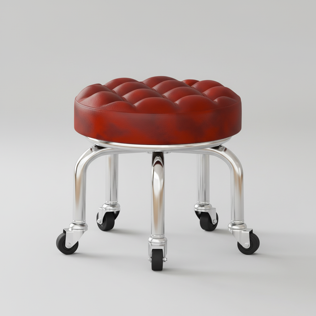 5-Wheel Metal Stool - Thickened Silent Low Stool with Sturdy Frame for Home/Foot Spa/Cosmetology/Kids