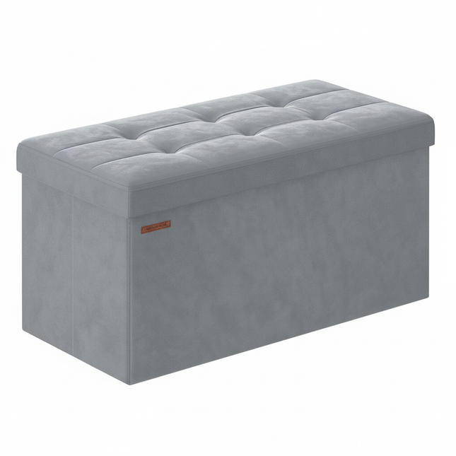 SONGMICS Storage Bench, Velvet Pouffe with Lid, with 2 Boxes, 38 x 76 x 38 cm, Load Capacity 300 kg, for Hallway, Living Room
