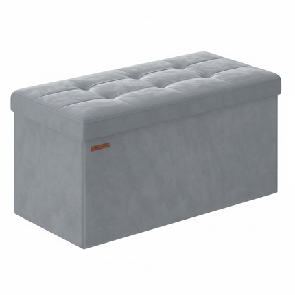 SONGMICS Storage Bench, Velvet Pouffe with Lid, with 2 Boxes, 38 x 76 x 38 cm, Load Capacity 300 kg, for Hallway, Living Room