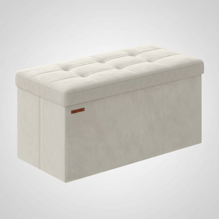 SONGMICS Storage Bench, Velvet Pouffe with Lid, with 2 Boxes, 38 x 76 x 38 cm, Load Capacity 300 kg, for Hallway, Living Room