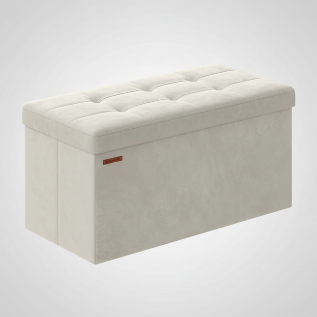 SONGMICS Storage Bench, Velvet Pouffe with Lid, with 2 Boxes, 38 x 76 x 38 cm, Load Capacity 300 kg, for Hallway, Living Room