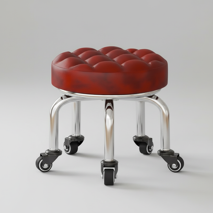 5-Wheel Metal Stool - Thickened Silent Low Stool with Sturdy Frame for Home/Foot Spa/Cosmetology/Kids