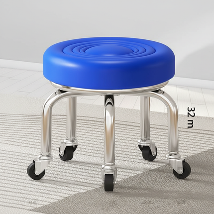 5-Wheel Metal Stool - Thickened Silent Low Stool with Sturdy Frame for Home/Foot Spa/Cosmetology/Kids