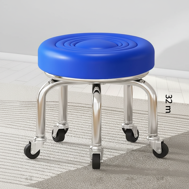 5-Wheel Metal Stool - Thickened Silent Low Stool with Sturdy Frame for Home/Foot Spa/Cosmetology/Kids