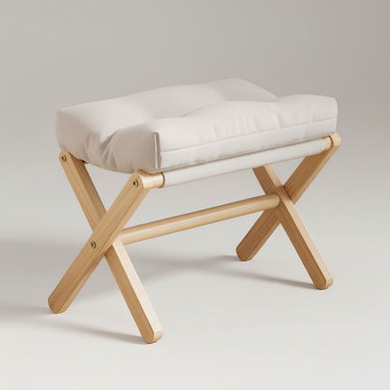 Solid Wood Shoe Changing Stool Footstool Sofa Rest Footstool, Folding Low Stool for The Entryway, Cotton-filled Cushion Stool