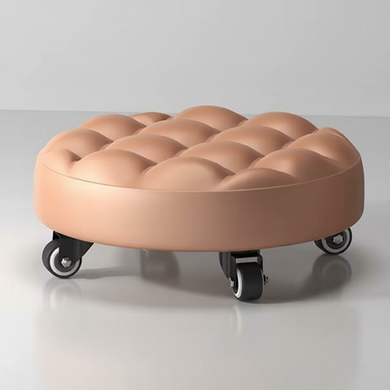 Leather Pulley Stool, Stable and Drop-Proof Low Height Rolling Stools with Universal Wheels for Home Office Fitness Garage Work