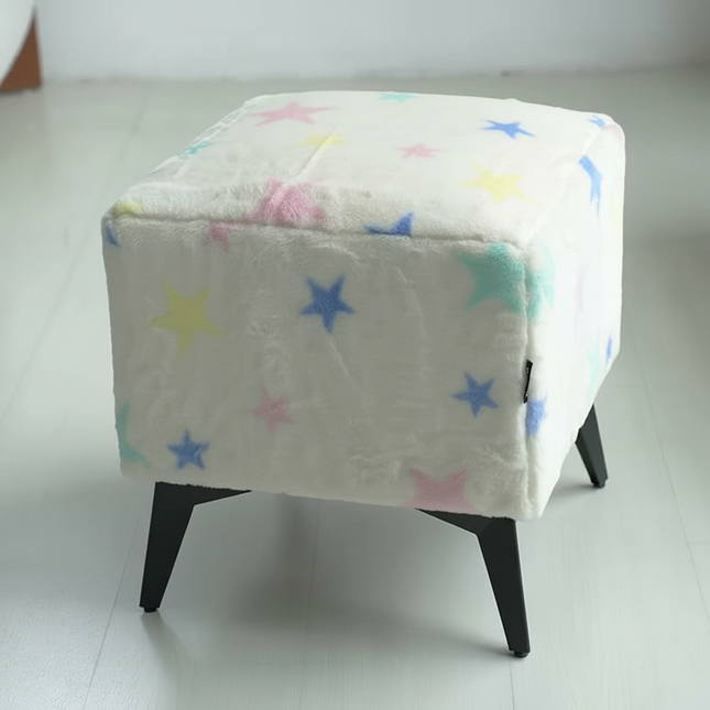 ‌Faux Leather Ottoman, Plush Entryway Bench, Velvet Square Stool, Minimalist Footrest for Bedroom/Balcony with Non-Skid Base