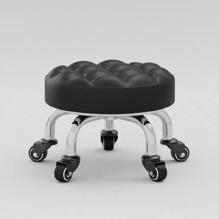 5-Wheel Metal Stool - Thickened Silent Low Stool with Sturdy Frame for Home/Foot Spa/Cosmetology/Kids
