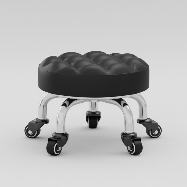 5-Wheel Metal Stool - Thickened Silent Low Stool with Sturdy Frame for Home/Foot Spa/Cosmetology/Kids
