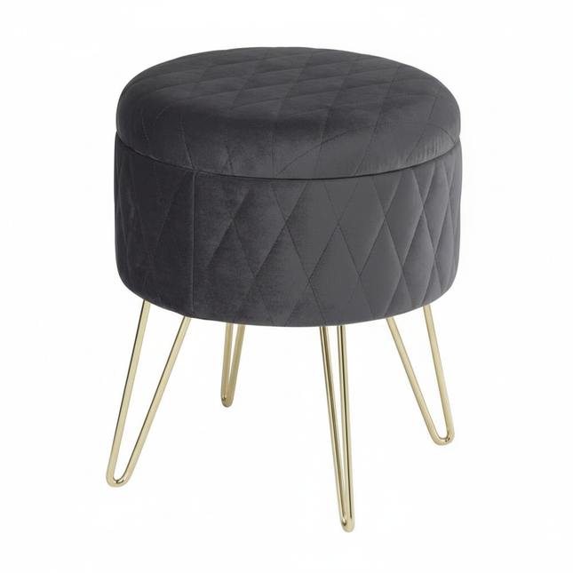 WOLTU 1PC Ottoman Stool Gold Metal Feet Footstool Velvet Round Puff Storage Seat with Lid Storage Box for Sofa Bedroom Room