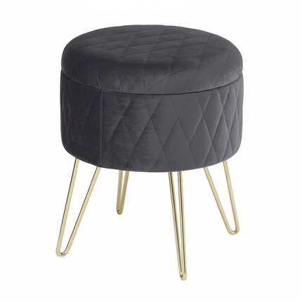 WOLTU 1PC Ottoman Stool Gold Metal Feet Footstool Velvet Round Puff Storage Seat with Lid Storage Box for Sofa Bedroom Room