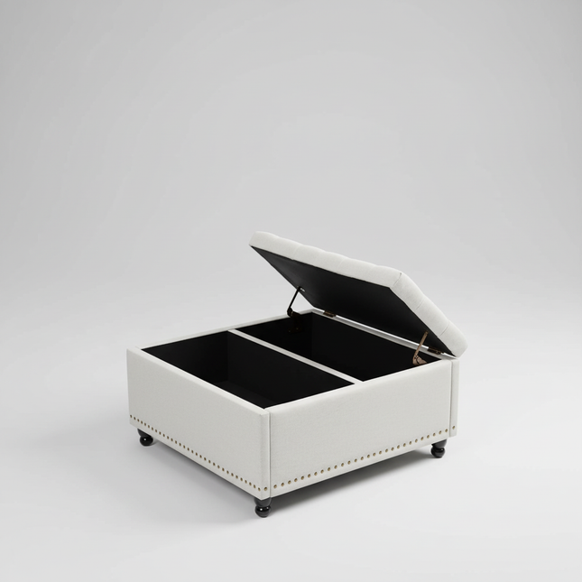 REDLIFE 35" Large Square Storage Ottoman Bench, Upholstered Coffee Table ,Lift Top Storage Ottoman Tufted Fabric for Living Room