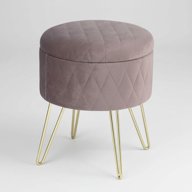WOLTU 1PC Ottoman Stool Gold Metal Feet Footstool Velvet Round Puff Storage Seat with Lid Storage Box for Sofa Bedroom Room
