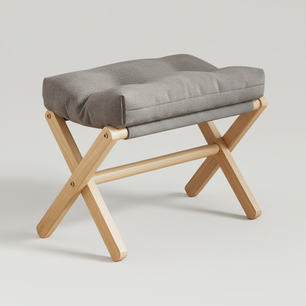 Solid Wood Shoe Changing Stool Footstool Sofa Rest Footstool, Folding Low Stool for The Entryway, Cotton-filled Cushion Stool