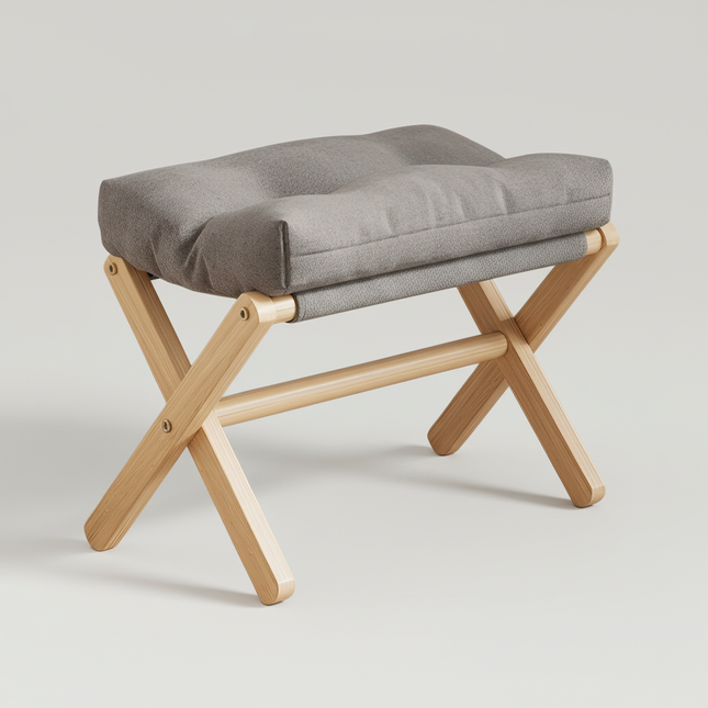 Solid Wood Shoe Changing Stool Footstool Sofa Rest Footstool, Folding Low Stool for The Entryway, Cotton-filled Cushion Stool