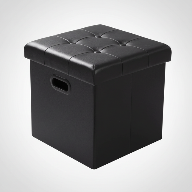 1PC Faux Leather White/Black Footstool Cube Chest Ottoman Pouf Footrest with Storage Foldable Stool Storage Box Home Seat Bench