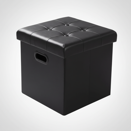 1PC Faux Leather White/Black Footstool Cube Chest Ottoman Pouf Footrest with Storage Foldable Stool Storage Box Home Seat Bench