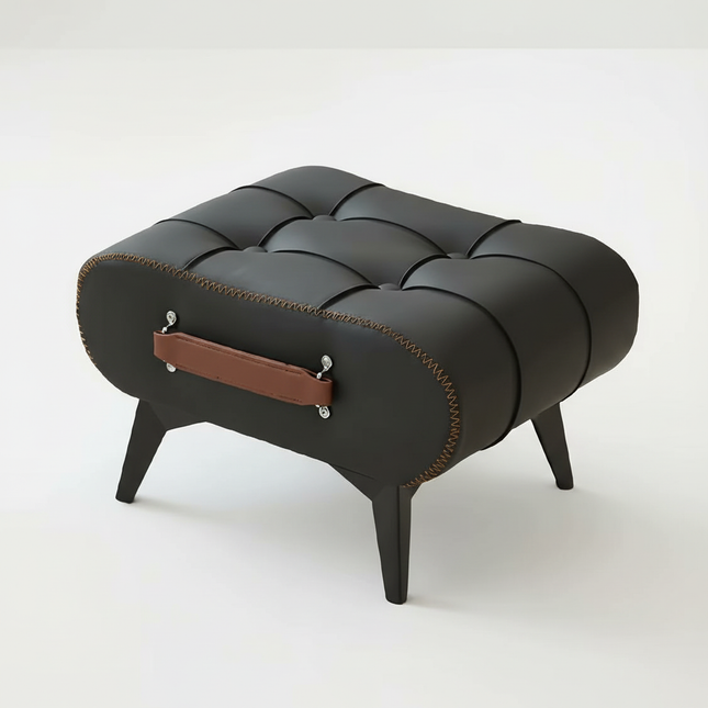 A high-quality oil-and-wax leather low stool, footstool, leather footrest stool, stylish multifunctional sofa side piece