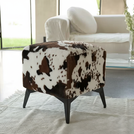 ‌Faux Leather Ottoman, Plush Entryway Bench, Velvet Square Stool, Minimalist Footrest for Bedroom/Balcony with Non-Skid Base