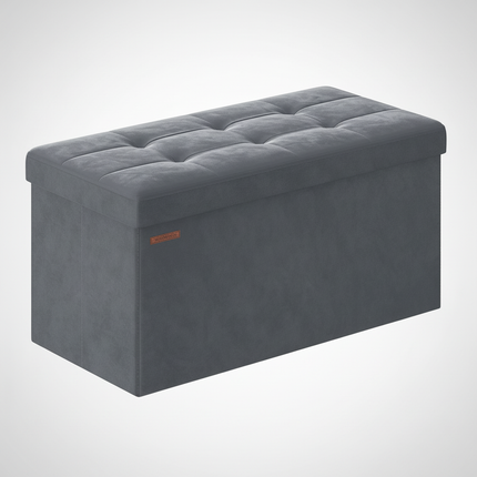 SONGMICS Storage Bench, Velvet Pouffe with Lid, with 2 Boxes, 38 x 76 x 38 cm, Load Capacity 300 kg, for Hallway, Living Room