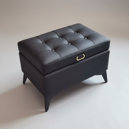 Solid Wood Storage Ottoman, Large Capacity Home Sofa Box, Movable Leather Bed End Bench, Wear-Resistant Entryway Shoe Stool