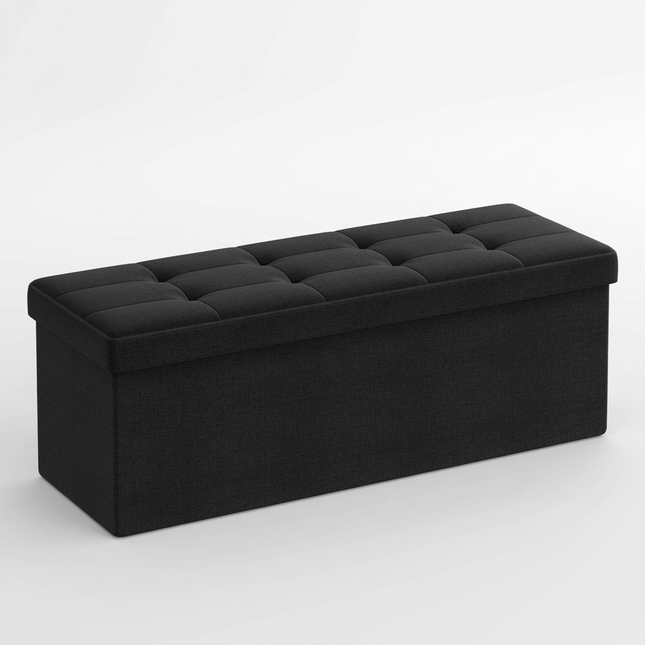 SONGMICS Storage Bench, Foldable Pouffe, 38 x 110 x 38 cm, End of Bed, Footrest, Storage Box, Load up to 300 kg, for Living Room