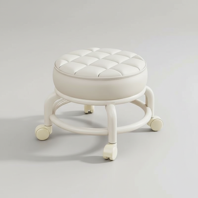 Low Stool with Wheels，Leather Fabric Portable Small Round Waterproof Durable Stool Thickening Seat Cushion Simple Soft Stool