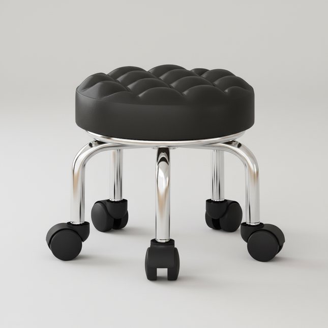 5-Wheel Metal Stool - Thickened Silent Low Stool with Sturdy Frame for Home/Foot Spa/Cosmetology/Kids