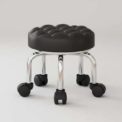5-Wheel Metal Stool - Thickened Silent Low Stool with Sturdy Frame for Home/Foot Spa/Cosmetology/Kids