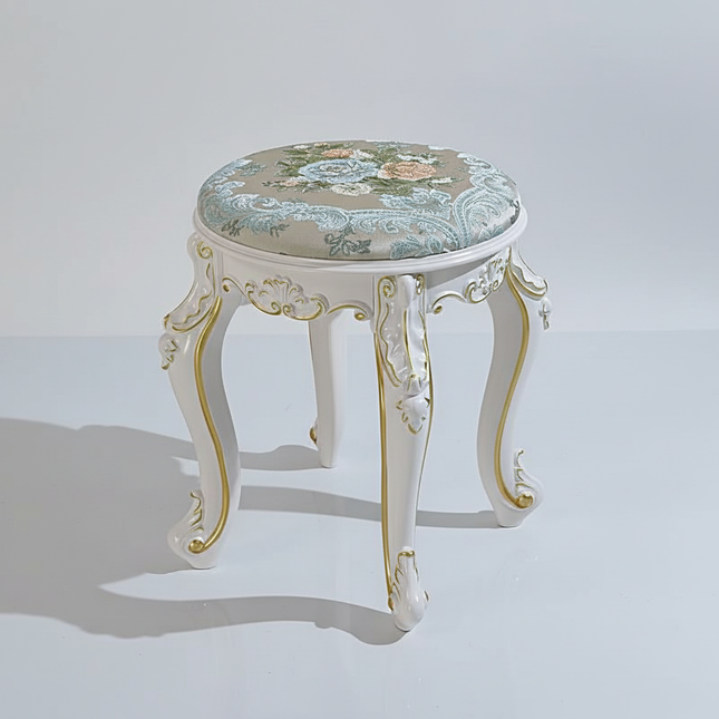 Retro Fabric Dressing Chair, Child Round Stool, Dressing Seat, Home Furniture, Living Room Dinning Chair, ABS Leg, Round Ottoman