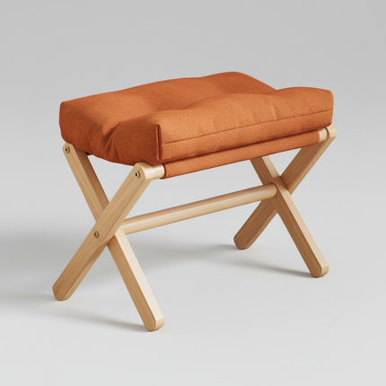 Solid Wood Shoe Changing Stool Footstool Sofa Rest Footstool, Folding Low Stool for The Entryway, Cotton-filled Cushion Stool