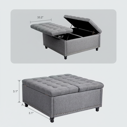 REDLIFE 35" Large Square Storage Ottoman Bench, Upholstered Coffee Table ,Lift Top Storage Ottoman Tufted Fabric for Living Room