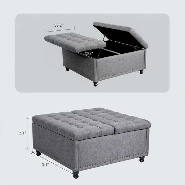 REDLIFE 35" Large Square Storage Ottoman Bench, Upholstered Coffee Table ,Lift Top Storage Ottoman Tufted Fabric for Living Room