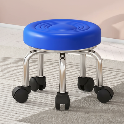 5-Wheel Metal Stool - Thickened Silent Low Stool with Sturdy Frame for Home/Foot Spa/Cosmetology/Kids