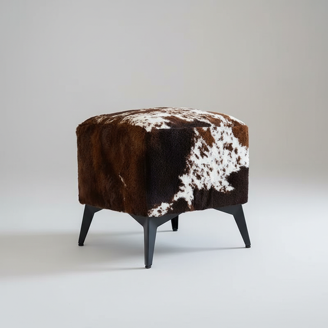 ‌Faux Leather Ottoman, Plush Entryway Bench, Velvet Square Stool, Minimalist Footrest for Bedroom/Balcony with Non-Skid Base