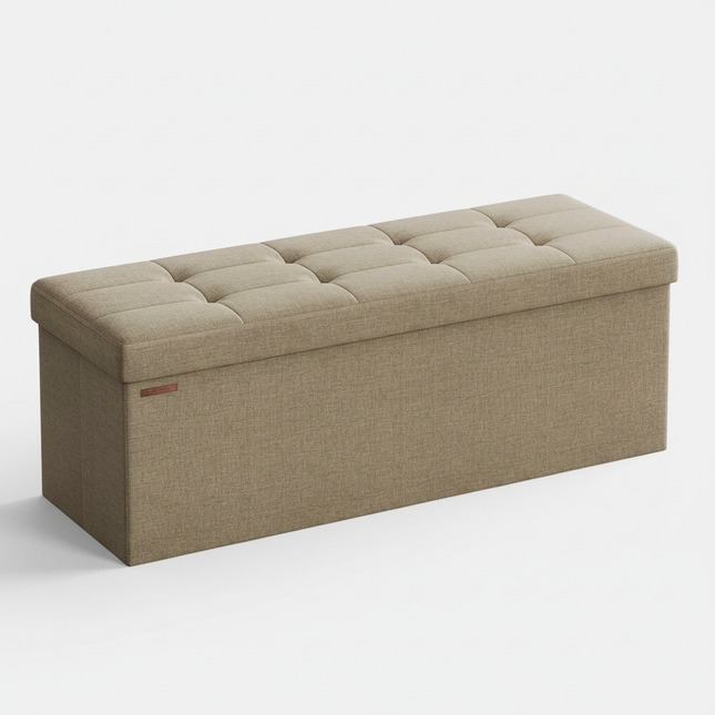 SONGMICS Storage Bench, Foldable Pouffe, 38 x 110 x 38 cm, End of Bed, Footrest, Storage Box, Load up to 300 kg, for Living Room