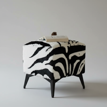 ‌Faux Leather Ottoman, Plush Entryway Bench, Velvet Square Stool, Minimalist Footrest for Bedroom/Balcony with Non-Skid Base