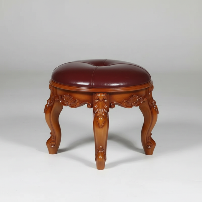 Retro Carved Small Stool Luxury Leather Cushion Creative Low Seat Elegant Room Sofa Chair Stylish Seating Decorative Footrest