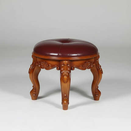 Retro Carved Small Stool Luxury Leather Cushion Creative Low Seat Elegant Room Sofa Chair Stylish Seating Decorative Footrest