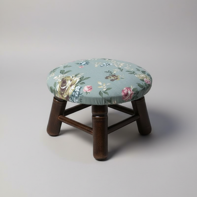 ‌Premium Velvet Upholstered Pouf Ottoman‌ - Solid Wood Leg Round Coffee Table Footrest European Style Extra Seat for Living Room