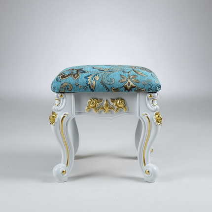 European Velvet Tufted Stool with Storage: Vintage Coffee Table Ottoman, Solid Wooden Seat, Gold Embroidery Accent Footrest