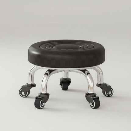 5-Wheel Metal Stool - Thickened Silent Low Stool with Sturdy Frame for Home/Foot Spa/Cosmetology/Kids