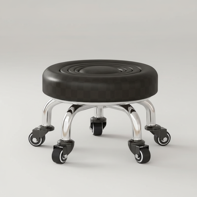 5-Wheel Metal Stool - Thickened Silent Low Stool with Sturdy Frame for Home/Foot Spa/Cosmetology/Kids
