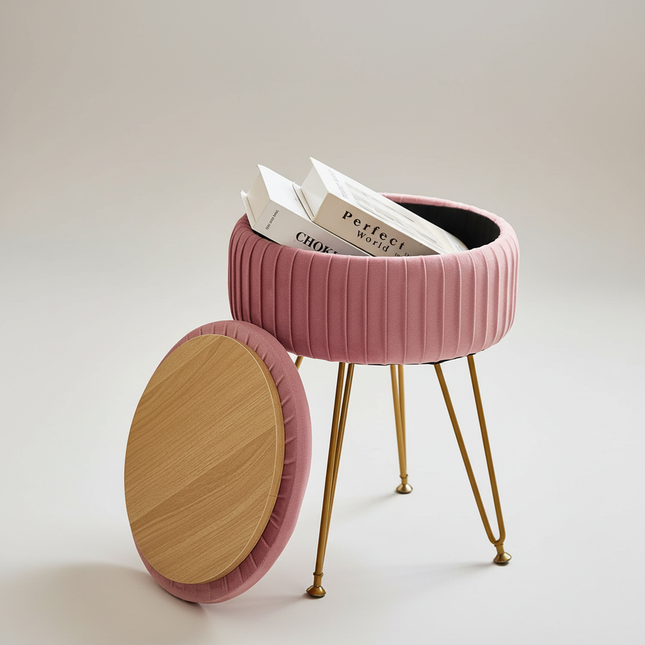 Redlife Velvet Vanity Stool Chair with Storage Multifunctional Makeup Chair Footrest with Anti-Slip Feet for Living Room Bedroom