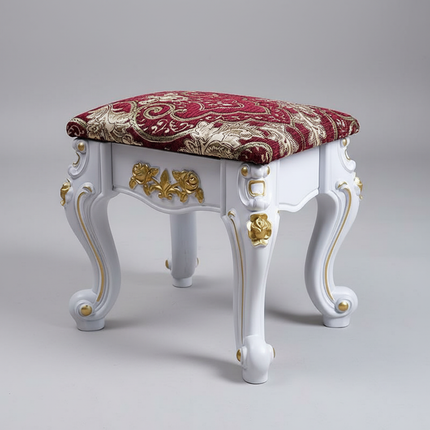 European Velvet Tufted Stool with Storage: Vintage Coffee Table Ottoman, Solid Wooden Seat, Gold Embroidery Accent Footrest