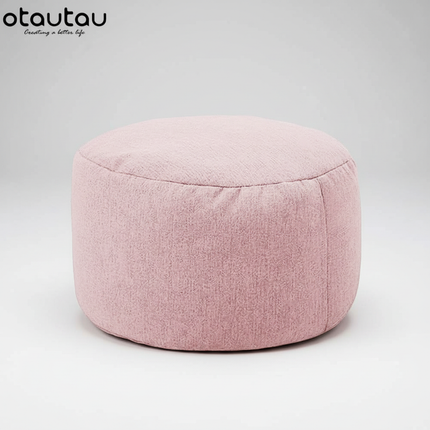 OTAUTAU Round Stool D30cm*H20cm Linen Bean Bag Ottoman with Filling Beanbag Pouf Footstool Tatami Futon Puff JD001