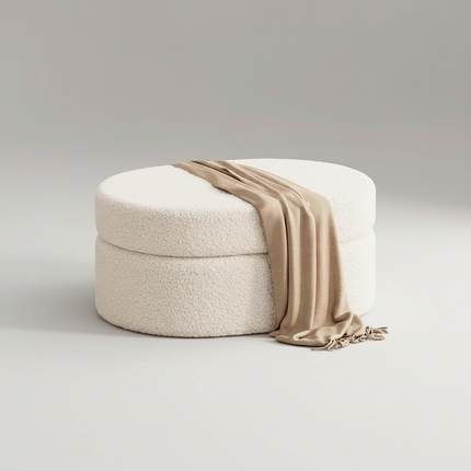 Modern Oval Storage Ottoman Upholstered Fabric Footrest Stool with Hidden Storage Vanity Bench for Bedroom Living Room