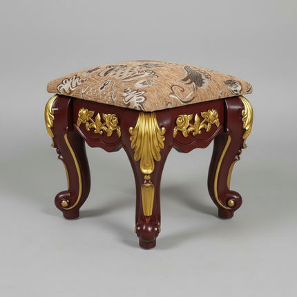 European Velvet Tufted Stool with Storage: Vintage Coffee Table Ottoman, Solid Wooden Seat, Gold Embroidery Accent Footrest
