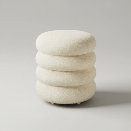 Creamy Household Stool Girls' Makeup Seat Bedroom Vanity Chair Soft Lamb Wool Pouf Minimalist Manicure Round Ottoman