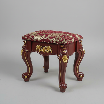 European Velvet Tufted Stool with Storage: Vintage Coffee Table Ottoman, Solid Wooden Seat, Gold Embroidery Accent Footrest